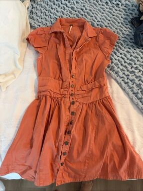 Free People Terra Cotta Button-Front Short Sleeve Dress